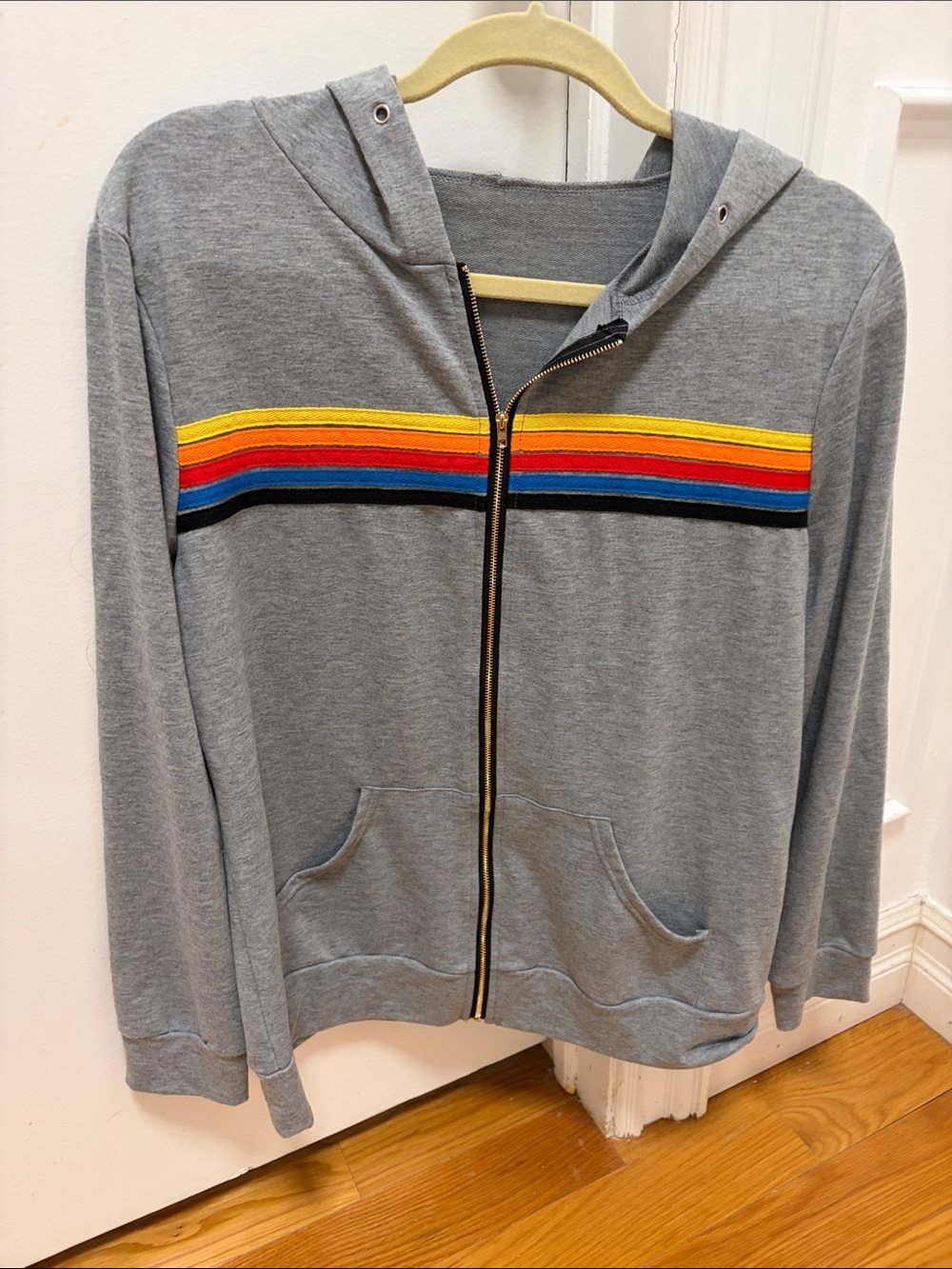 Neon 5 stripe gray zip up hoodie